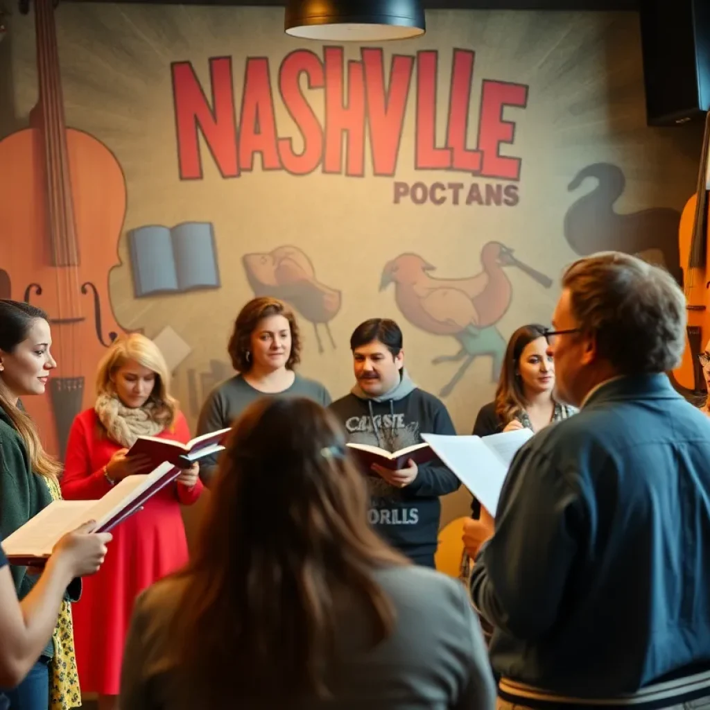 A lively poetry reading event in Nashville showcasing diverse voices of local poets.