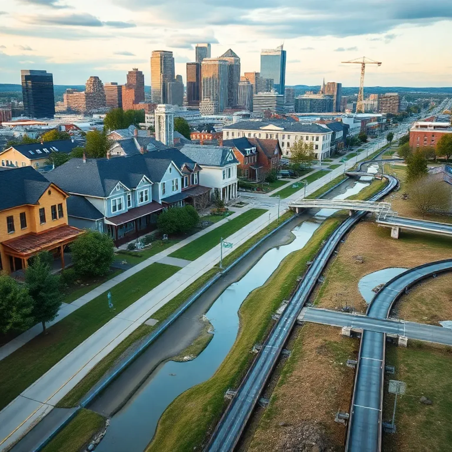 Nashville skyline showing homes with stormwater drainage systems.