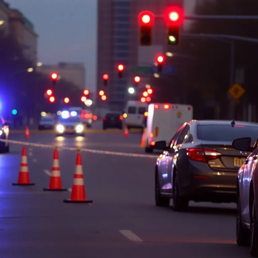 Traffic accident scene in Nashville with police lights