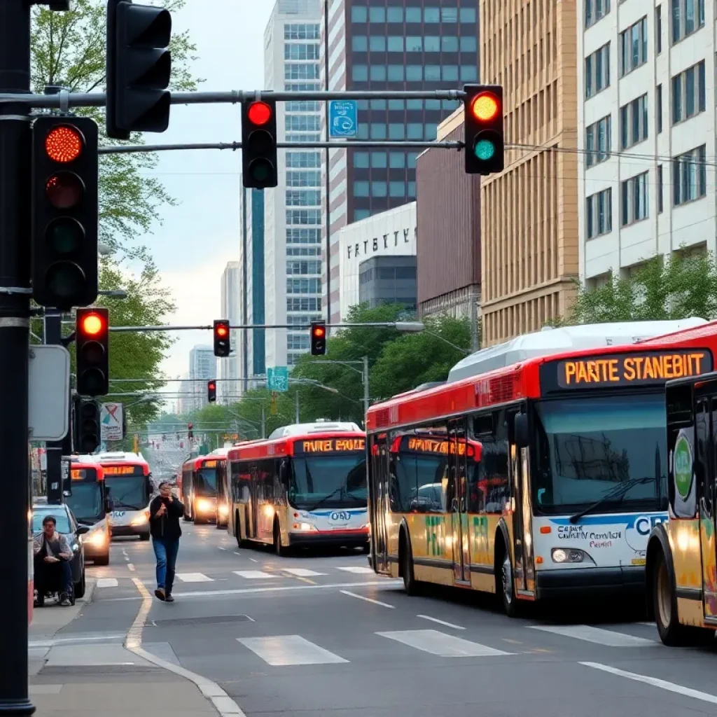 Nashville city street with improved public transit and new sidewalks