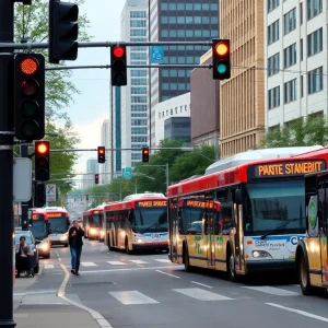 Nashville city street with improved public transit and new sidewalks