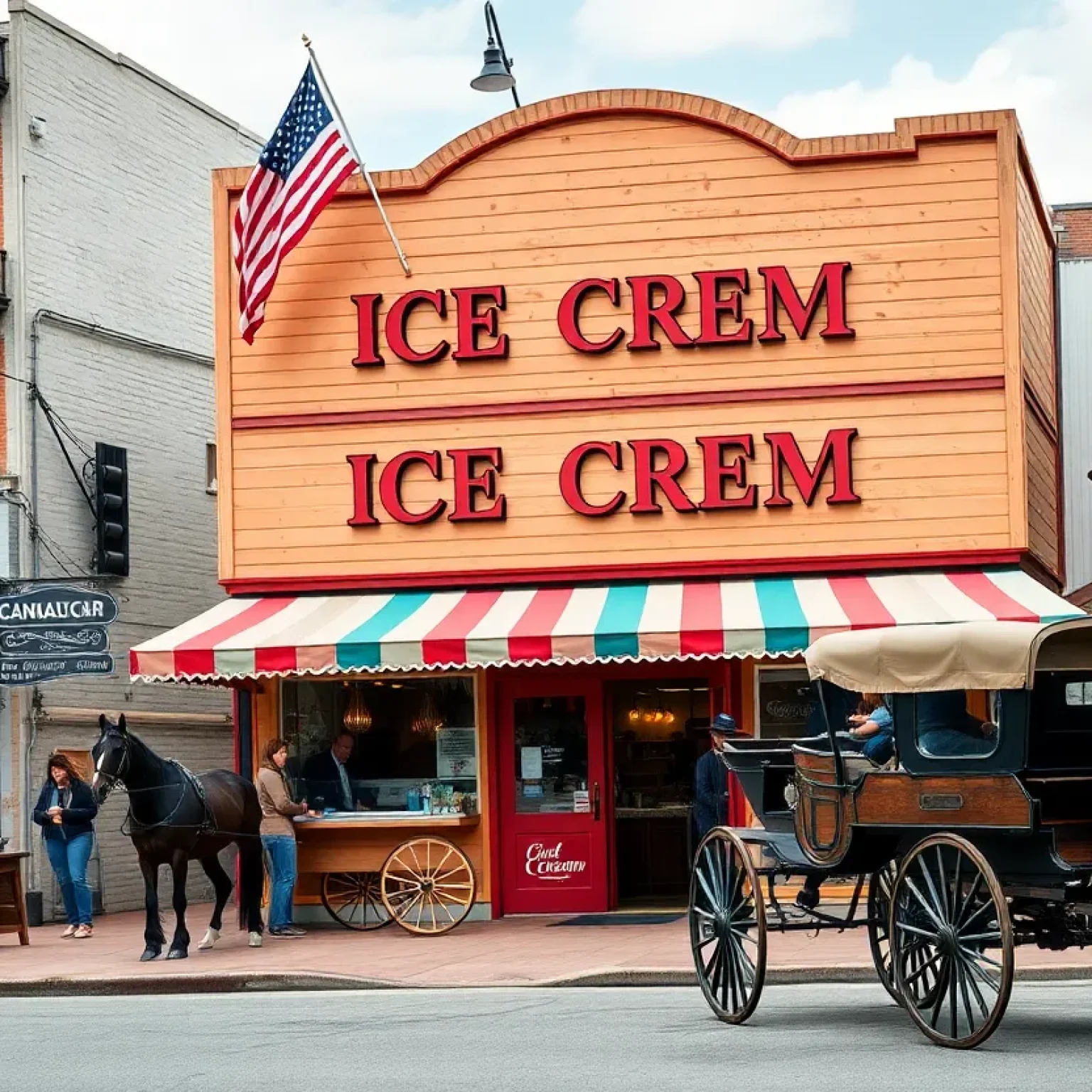 Vintage ice cream saloon scene in Nashville, 1830s.