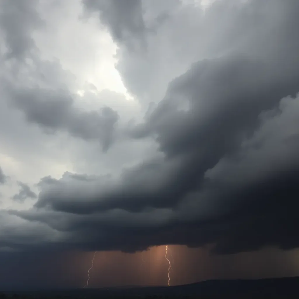 Stormy weather in Middle Tennessee with dark clouds and rain