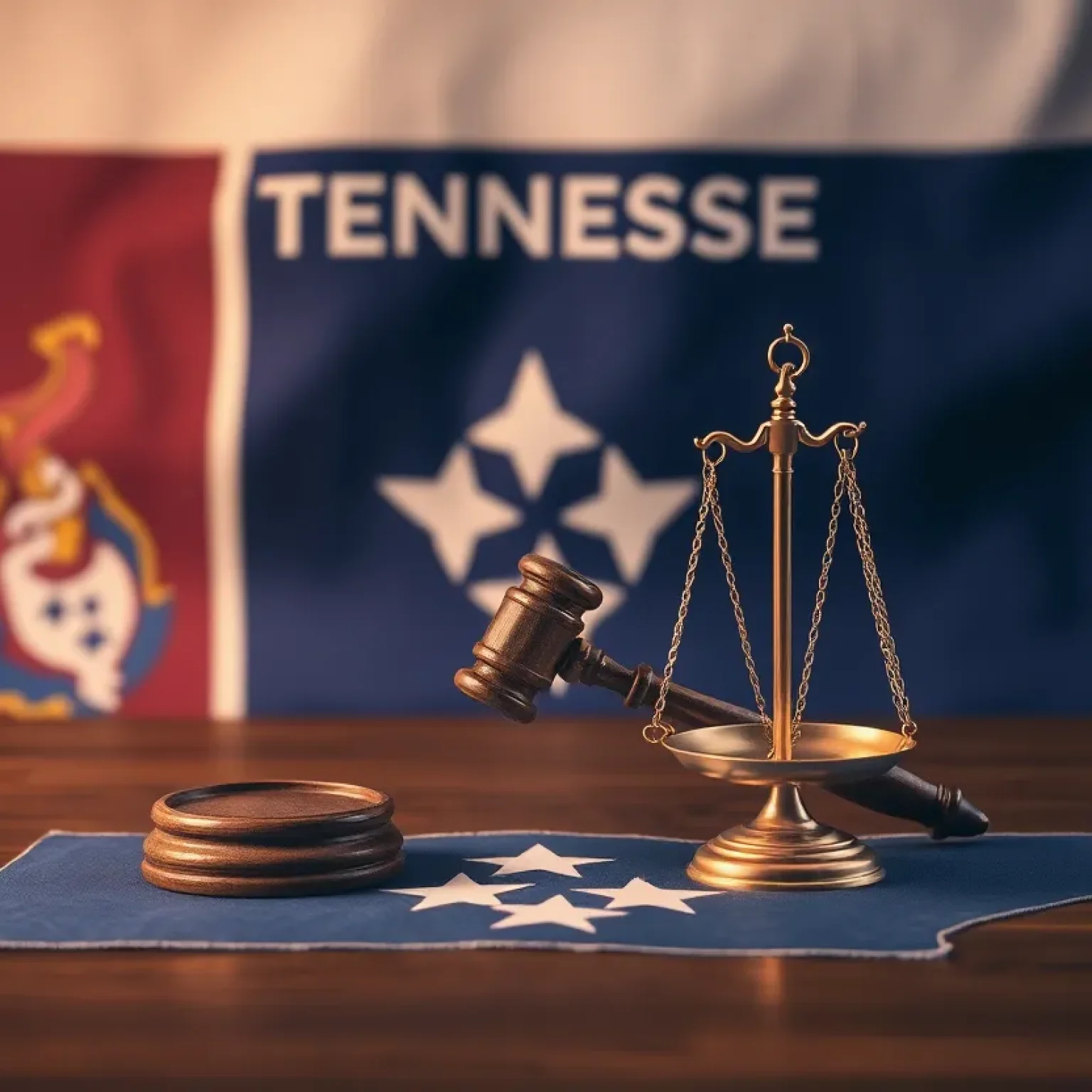 Symbol of justice in Tennessee with gavel and scales