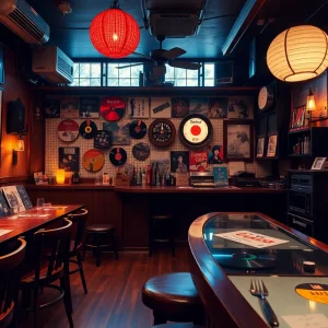 Interior view of 888 Nashville restaurant featuring Japanese decor and a vinyl listening lounge.