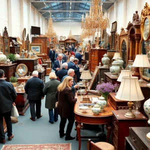 Visitors exploring antique displays at the Antiques & Garden Show in Nashville