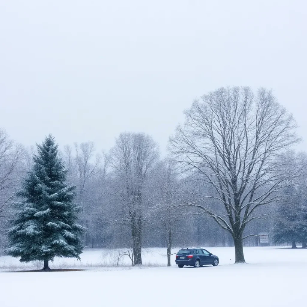 Winter scene in Middle Tennessee with snow and cold weather