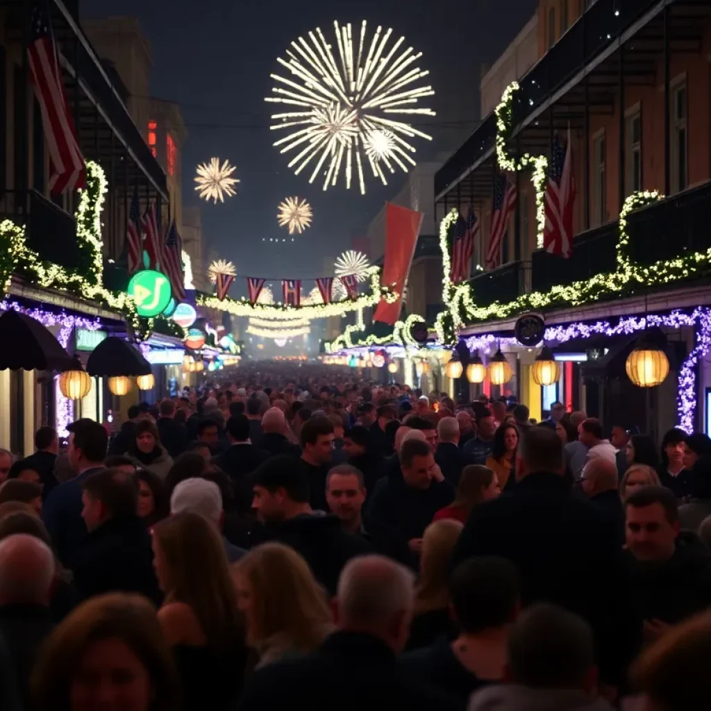 Celebration on Bourbon Street, New Orleans during New Year's Eve.