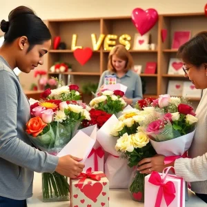 Volunteers preparing flower arrangements for grieving individuals.