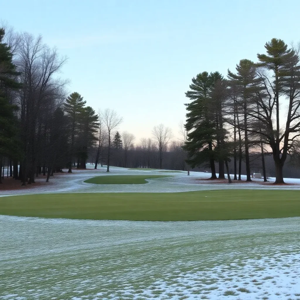 A snow-covered closed golf course in Nashville during winter.