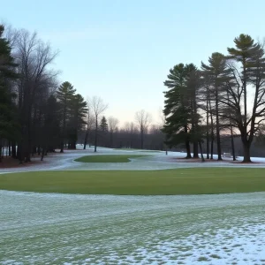 A snow-covered closed golf course in Nashville during winter.