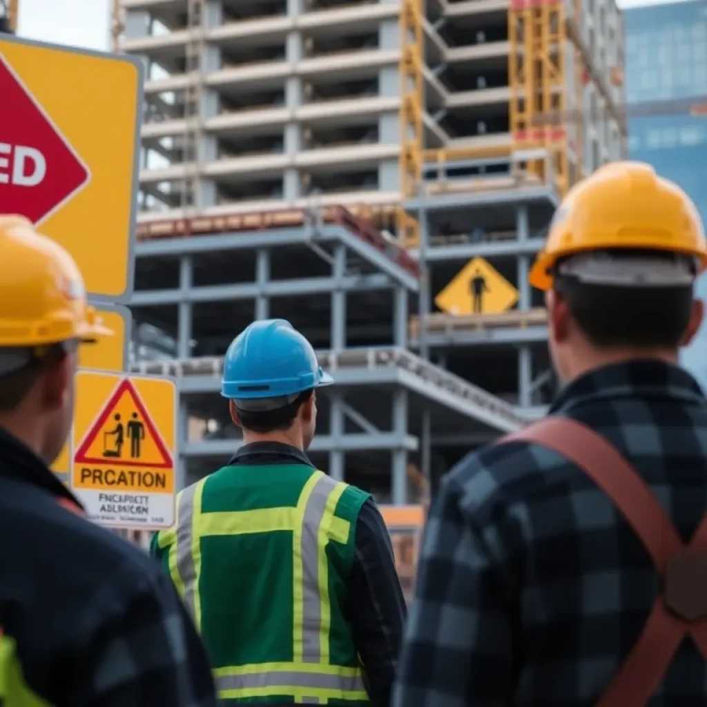 Workers on a Nashville construction site utilizing safety gear