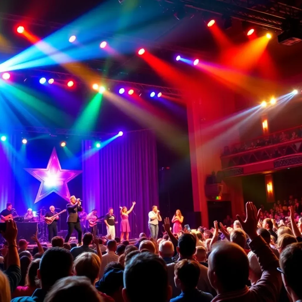 Theater audience applauding during a musical performance