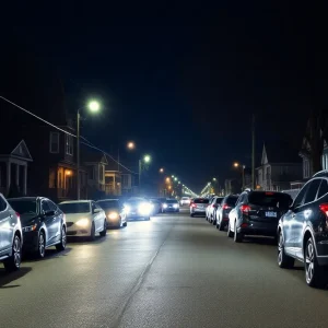 Dark street in East Nashville with parked cars