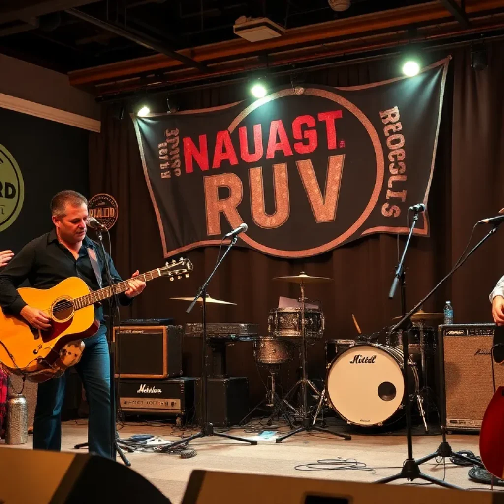 Image depicting the revival of Lost Highway Records in Nashville with musicians on stage.