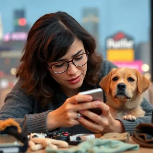 A worried pet owner in Nashville receiving a call about lost pets.