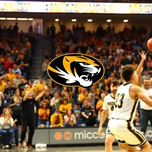 Fans cheering during a Missouri Tigers basketball game