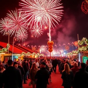 Fireworks and community members celebrating the New Year in Morristown