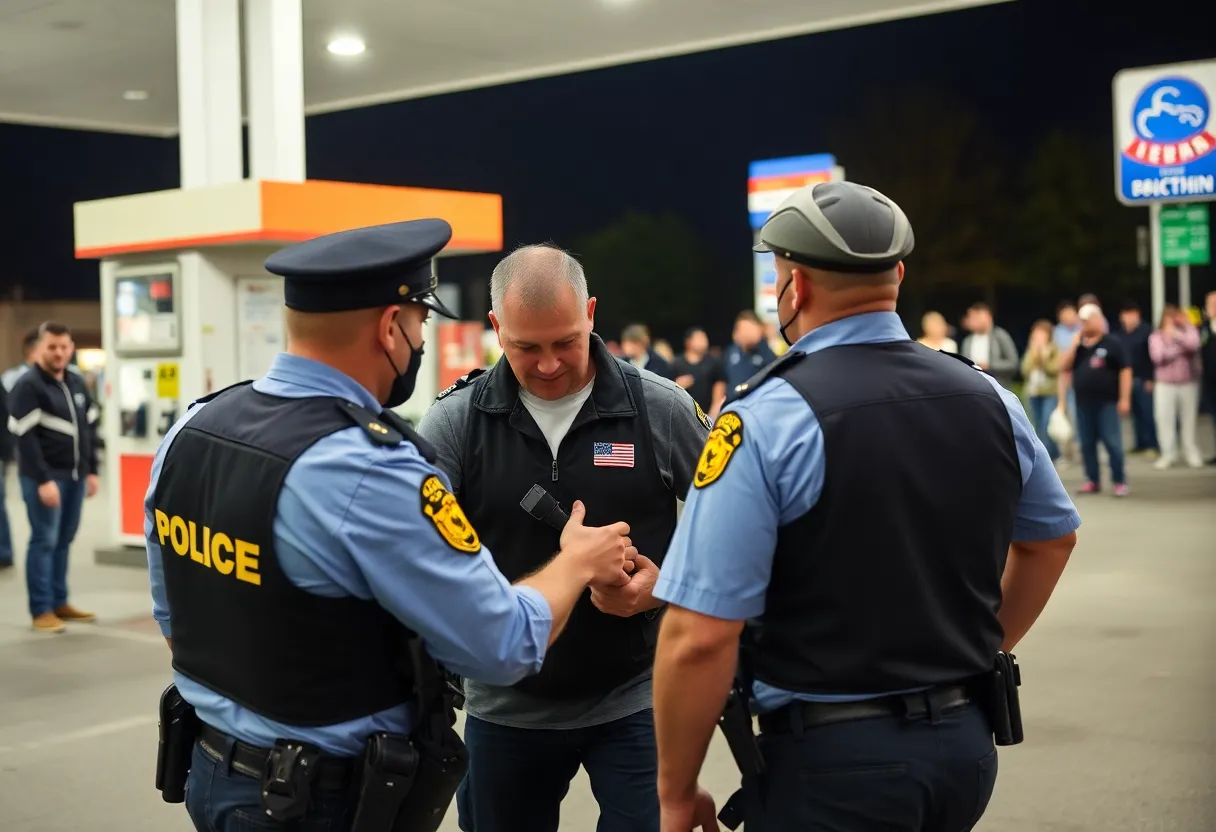 Police arrest at a gas station in Mt. Juliet