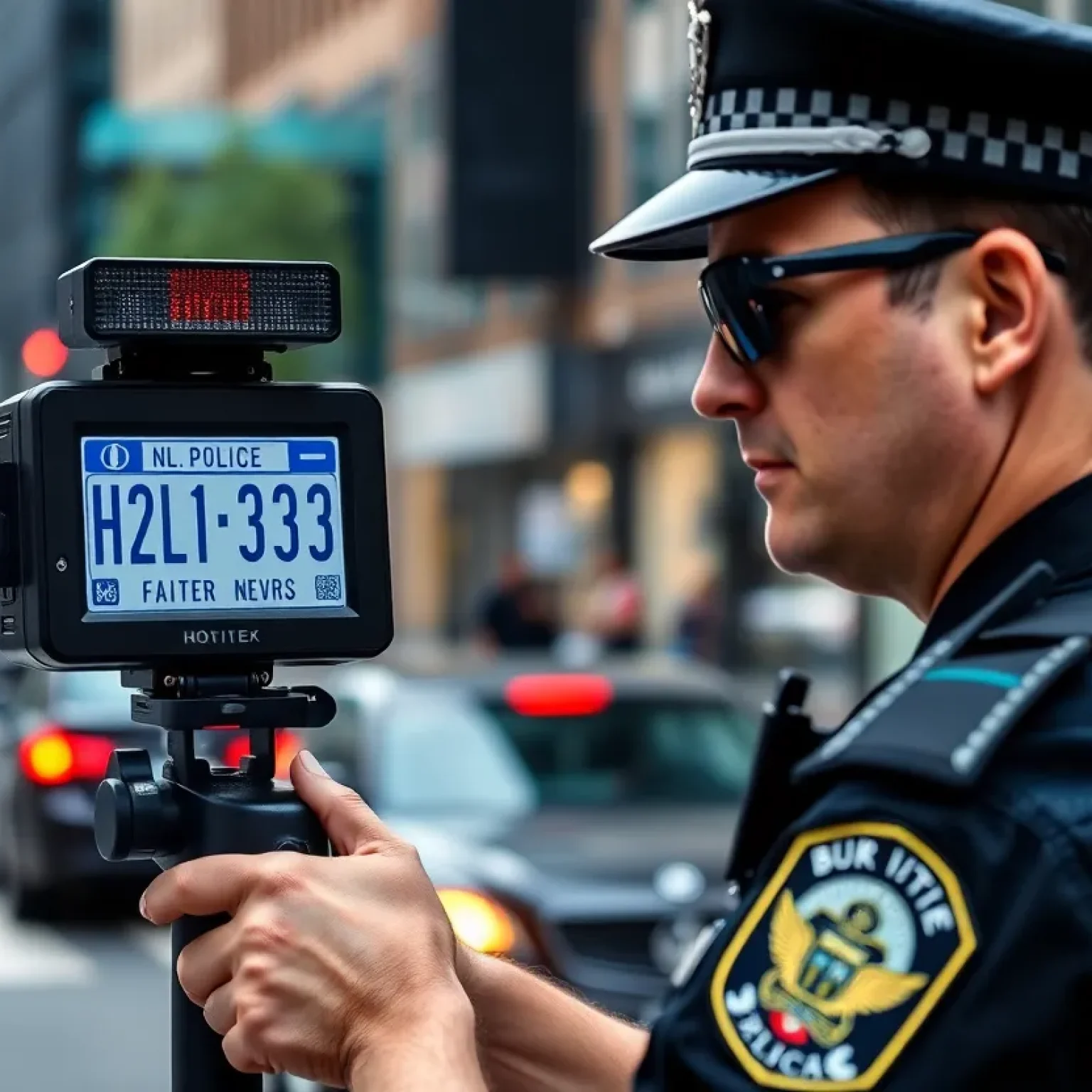 Police officer using license plate reader technology