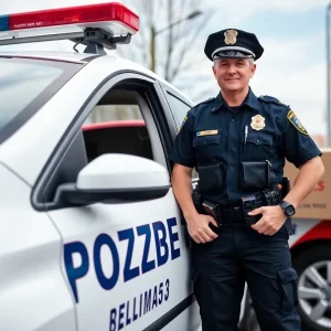 Police officer with pizza delivery car after an arrest