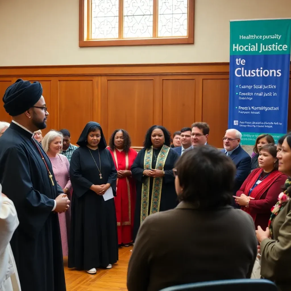 Diverse clergy members discussing social justice