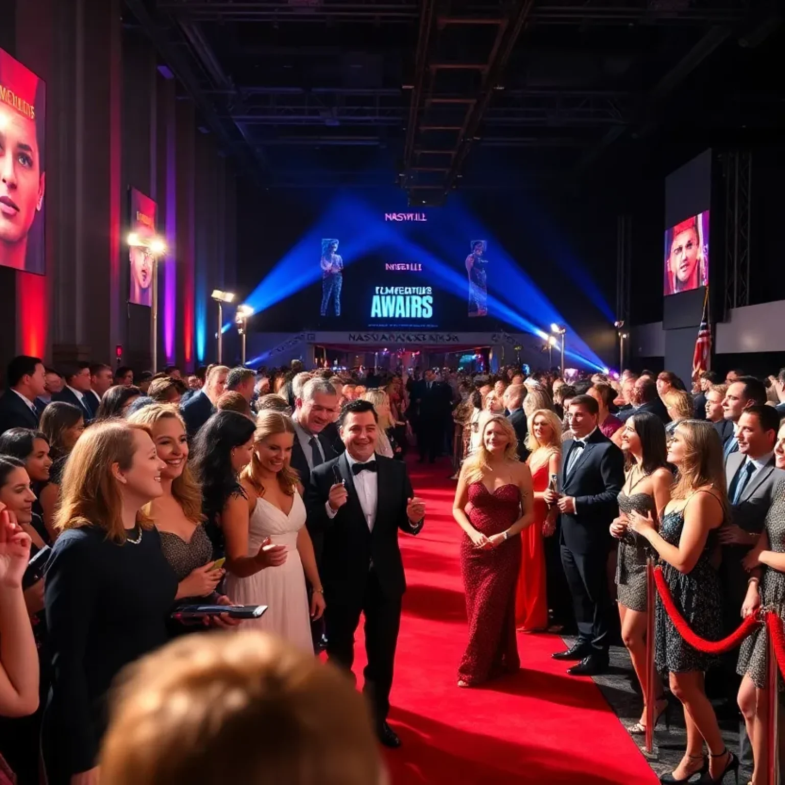 Attendees celebrating on the red carpet at the Nashville Film Awards.