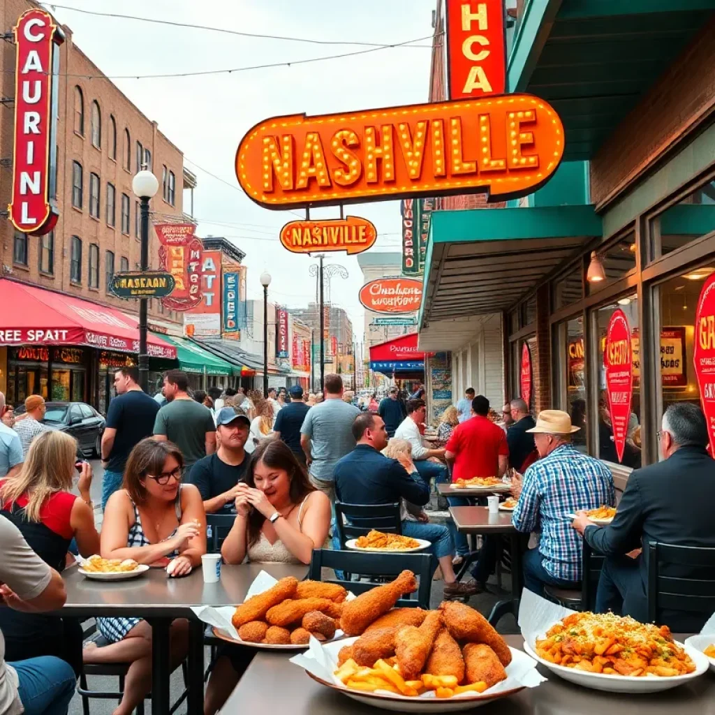 People enjoying hot chicken in Nashville during the culinary event