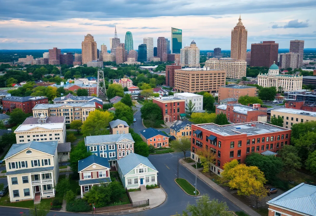 A city view of Nashville highlighting homes and commercial properties