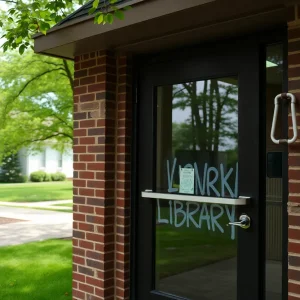 Nashville Public Library with visible vandalism