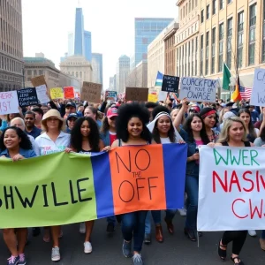 Participants of the MLK Day March in Nashville holding banners.