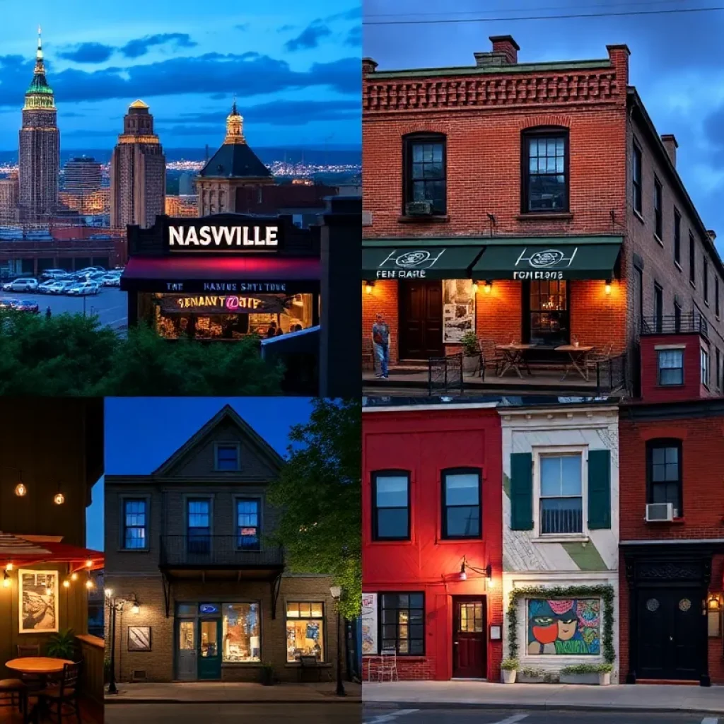 Collage of Nashville neighborhoods highlighting nightlife, dining, and arts