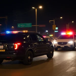 Police cars pursuing a stolen SUV at night in Nashville