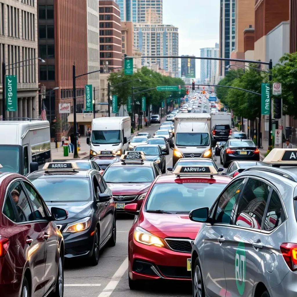 Traffic scene in Nashville showing rideshare zones