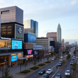 Nashville city skyline with technology elements