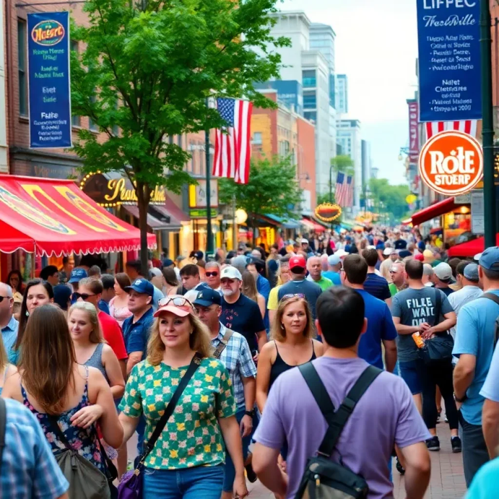 Crowd of tourists enjoying Nashville's lively music scene