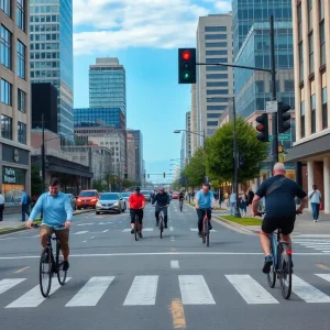 Pedestrians and cyclists on a safely designed Nashville street