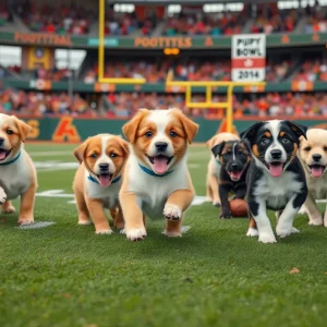 Adorable puppies participating in a puppy bowl event.