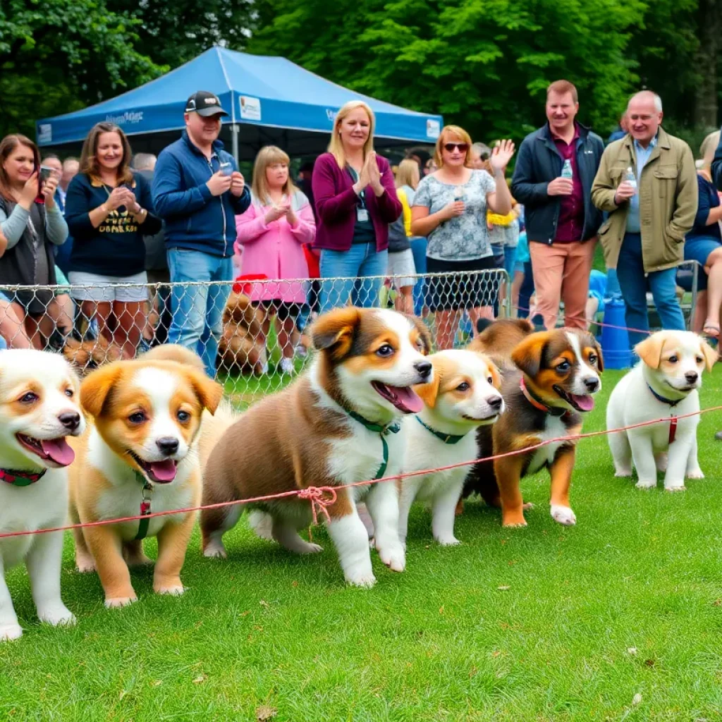 Adorable puppies playing and competing at the Nashville Puppy Bowl event