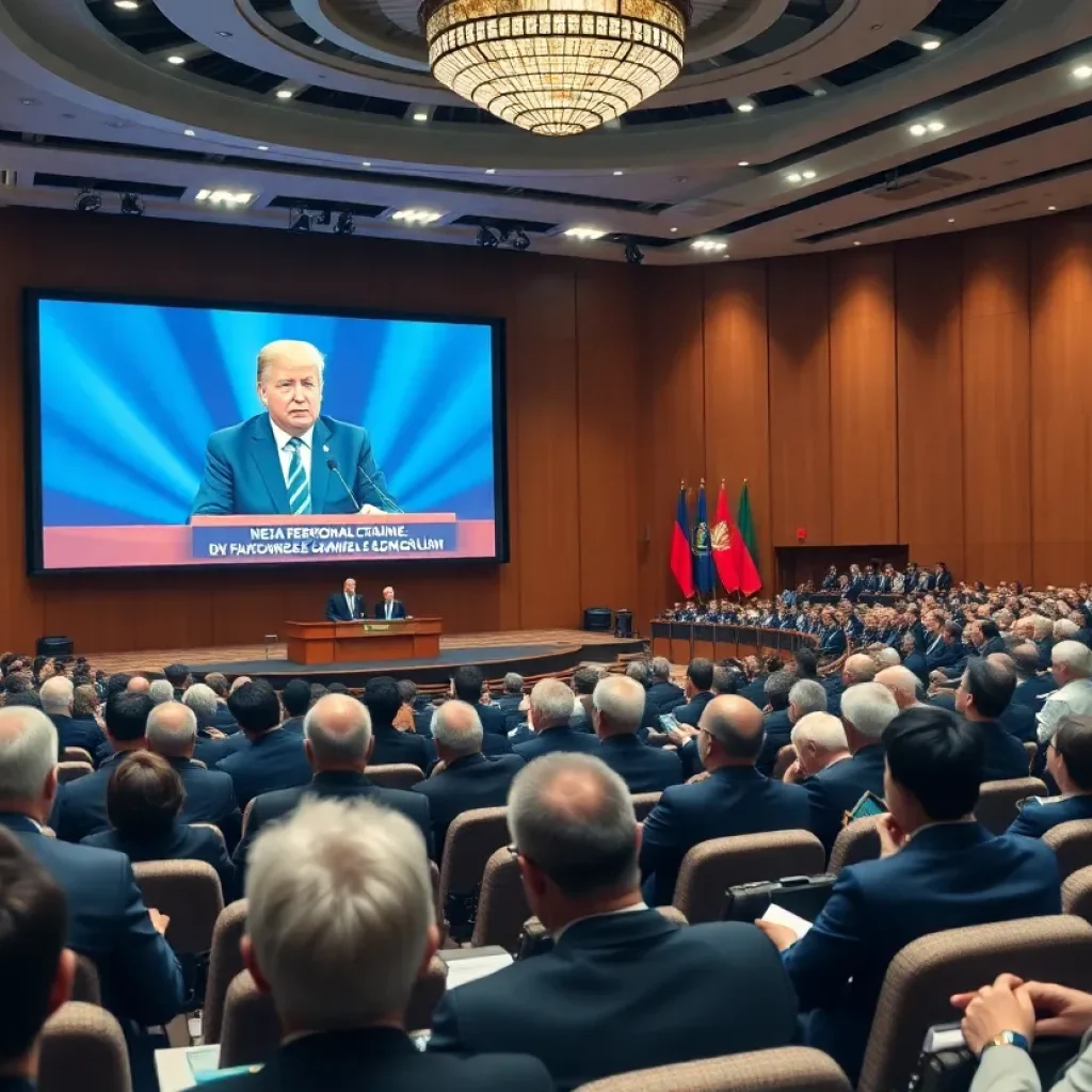 Scene from Davos, showcasing global leaders during a speech.