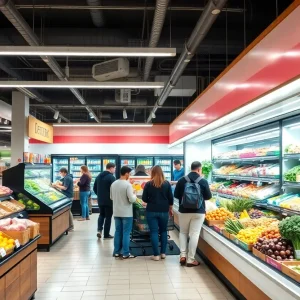 Interior of Turnip Truck grocery store in Nashville with fresh produce.