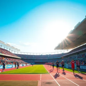 Vanderbilt Track and Field stadium with athletes and fans