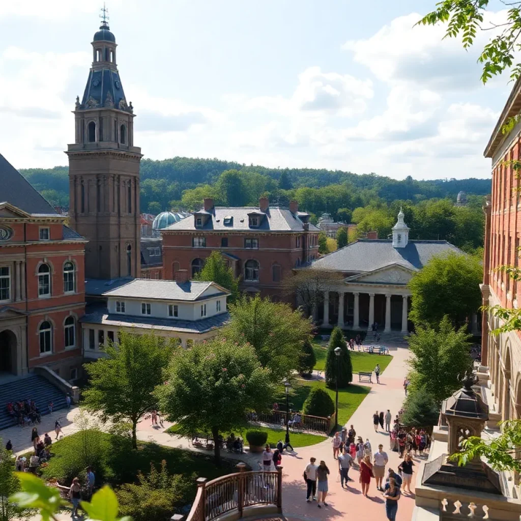 View of Vanderbilt University campus highlighting historical architecture and students.