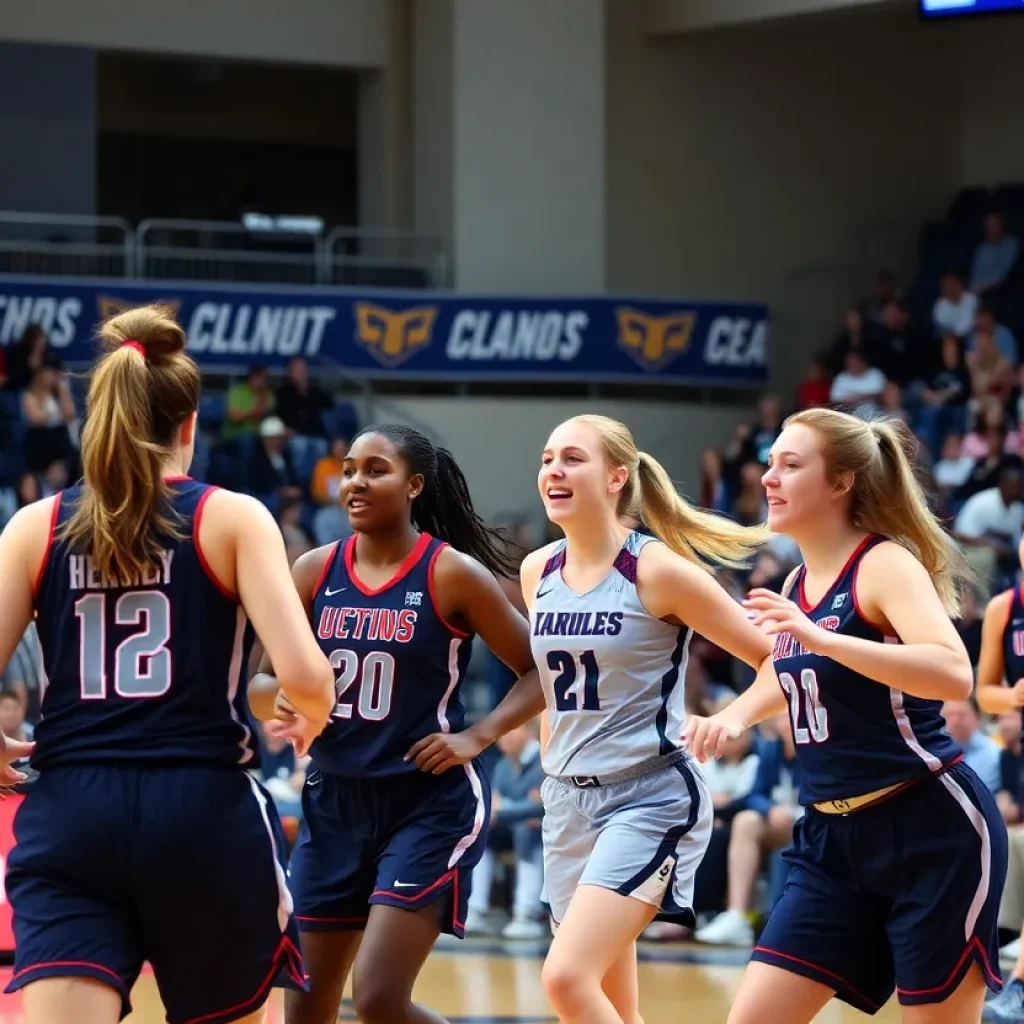 Vanderbilt women's basketball players in action during a game.