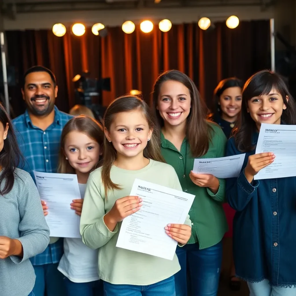 Families at an open casting call in Nashville with children auditioning.