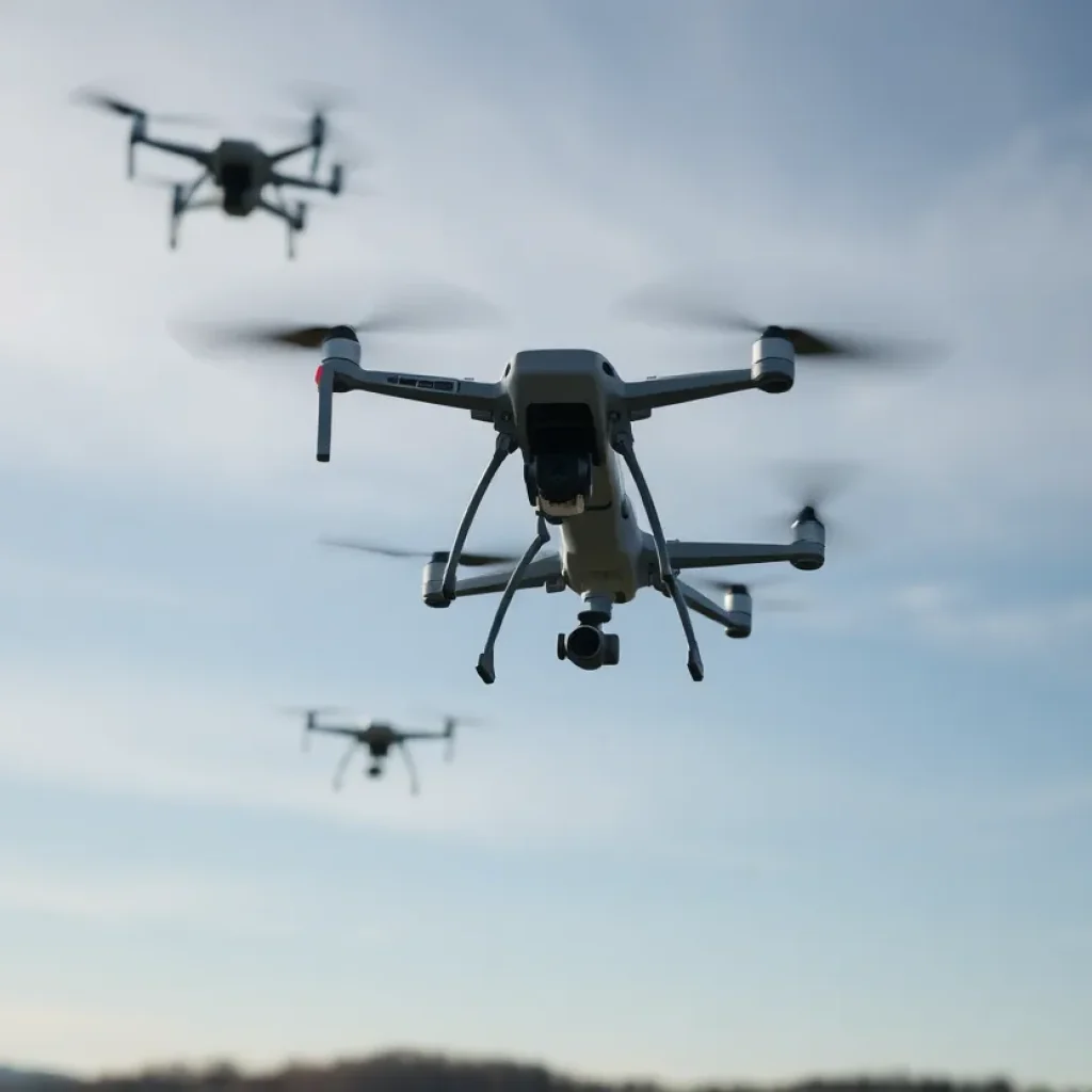 Drones flying above the Tennessee landscape