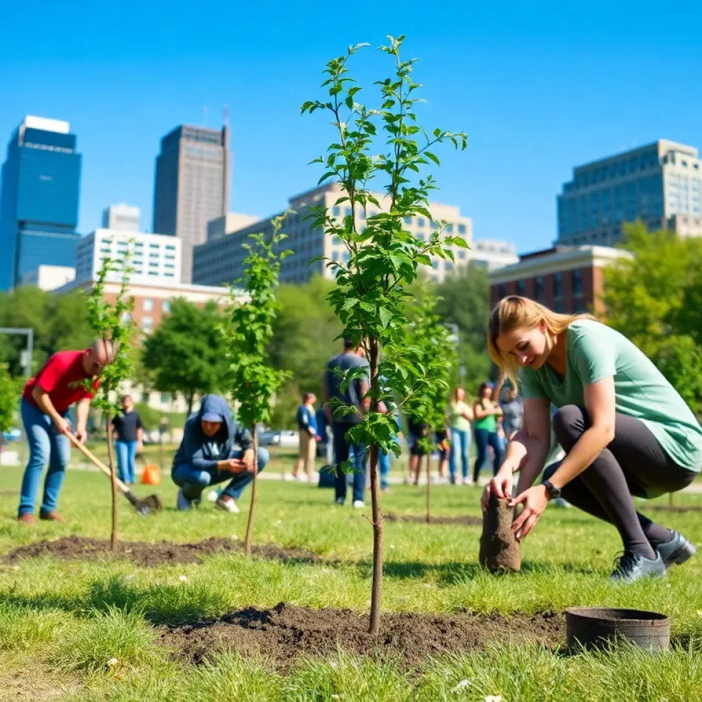 Community volunteers planting trees in Nashville