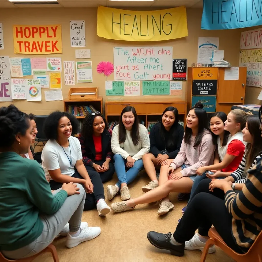 Students discussing their emotions together in a supportive environment at a Nashville community center.