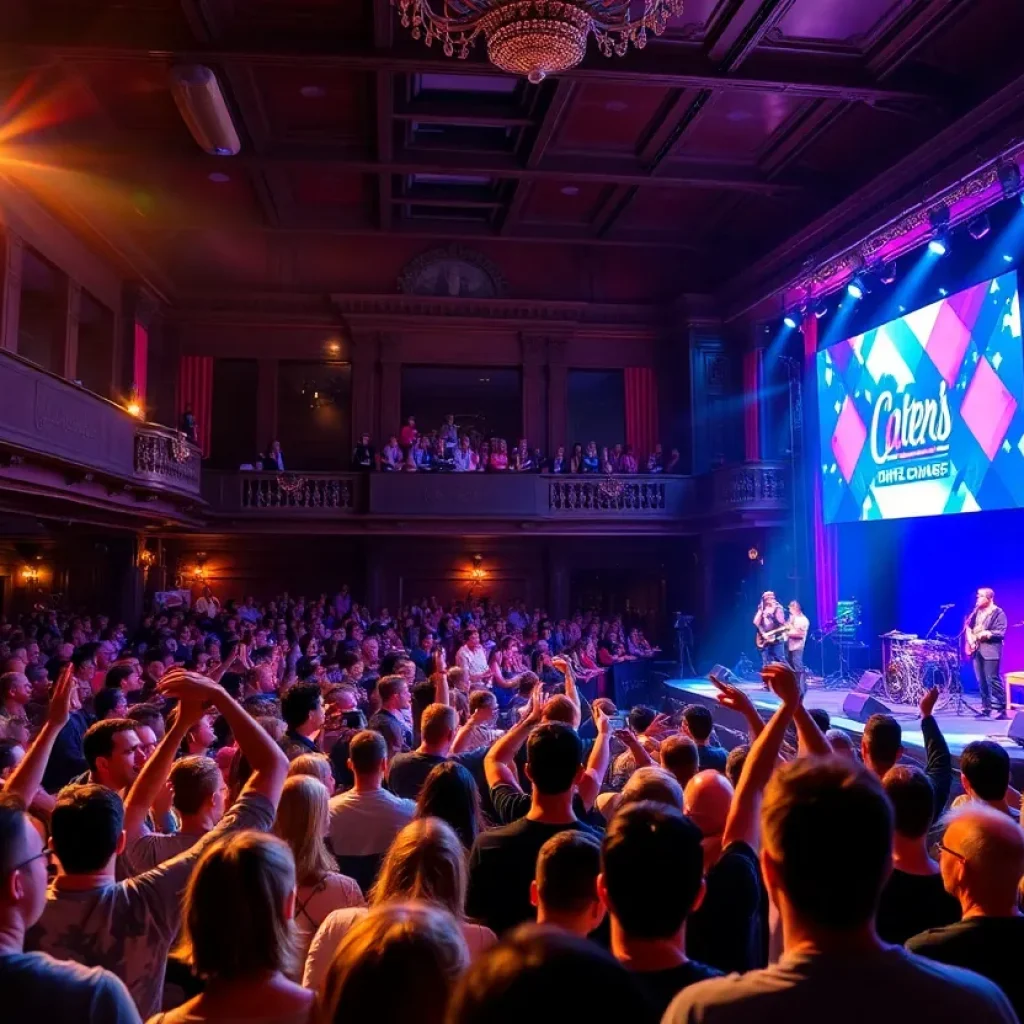 Concert scene at Ryman Auditorium during Breland & Friends benefit concert