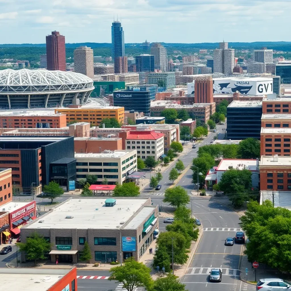 Cityscape of Nashville with a mix of new businesses and local charm.